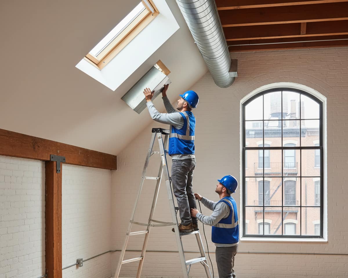 Bright, well-ventilated loft interior space showing clean air and ample natural light