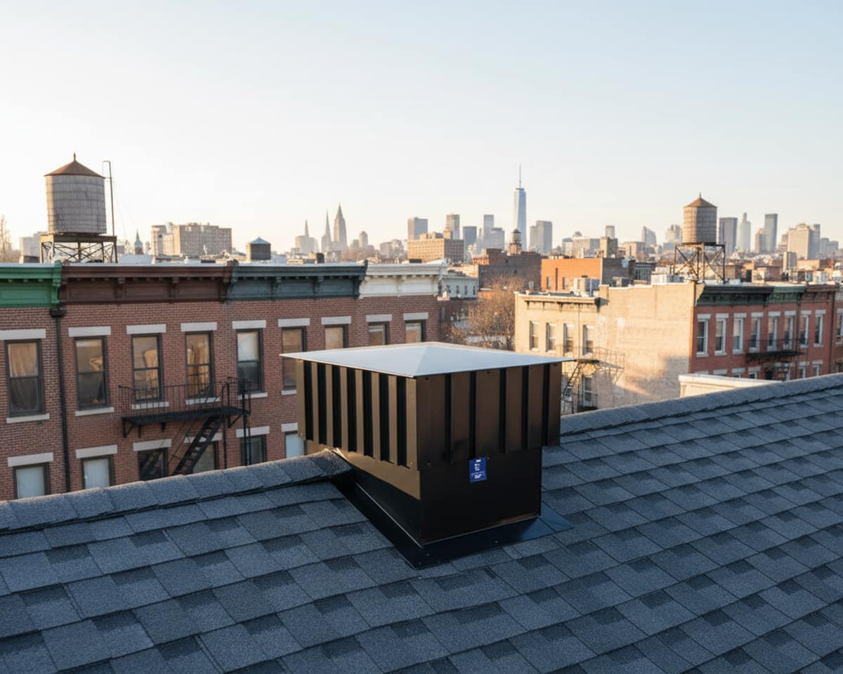 Close-up of a perfectly installed attic vent on a shingle roof for optimal air circulation.