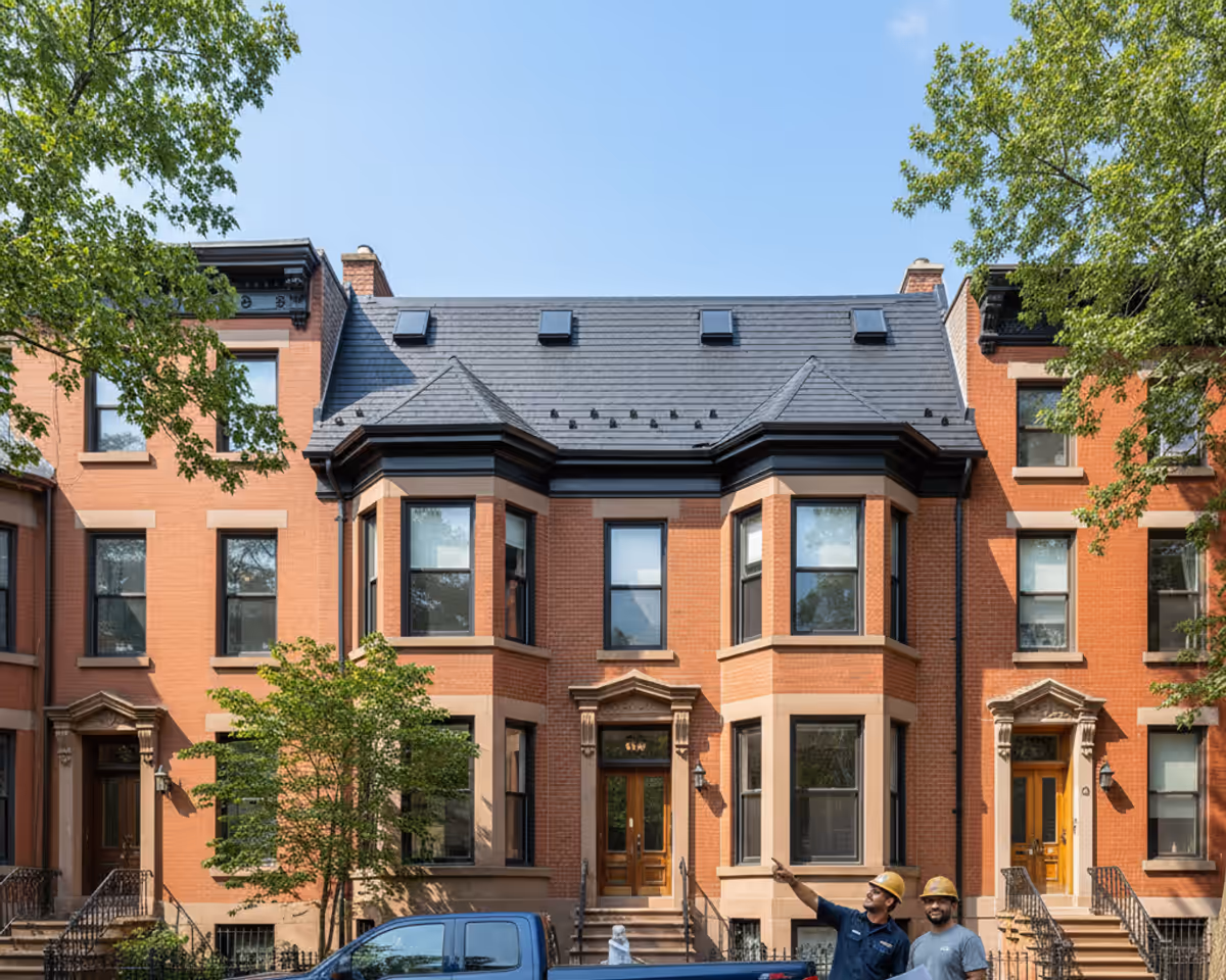 TipTop Roofing professionals installing new attic vents during a roofing project in a Williamsburg neighborhood.