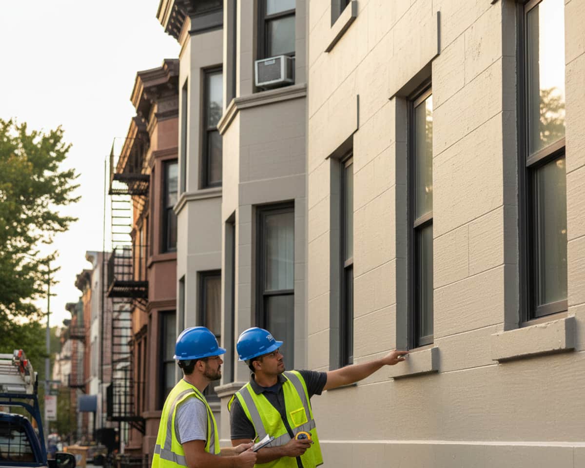 Team of TipTop Roofing Williamsburg performing a final check on newly installed siding in Bushwick