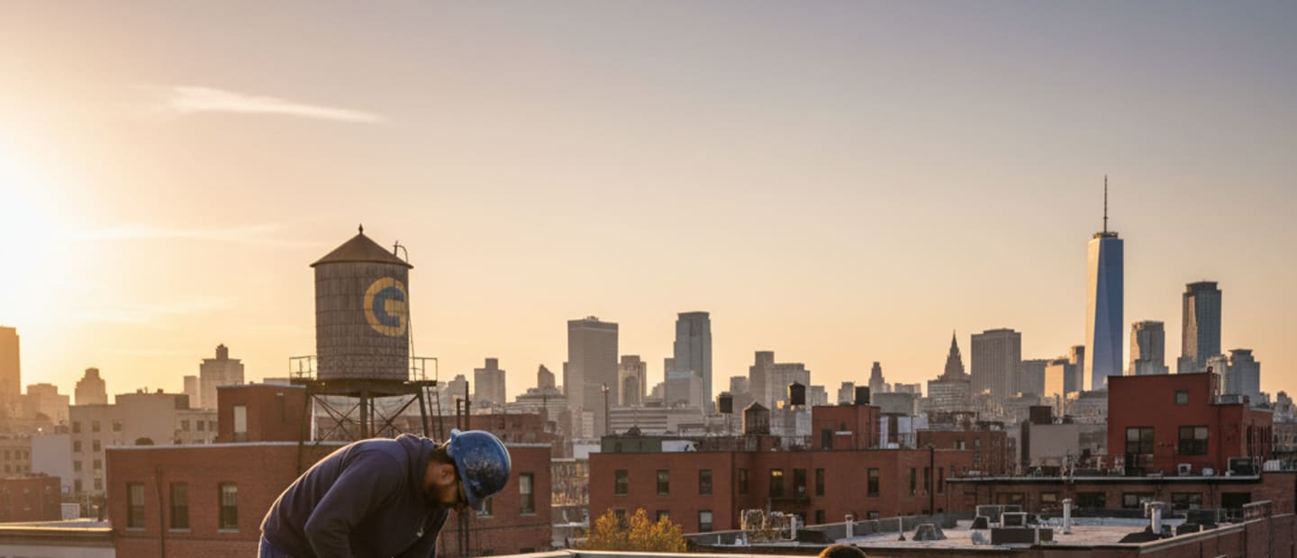 Modern flat roof on a commercial building in Williamsburg, Brooklyn