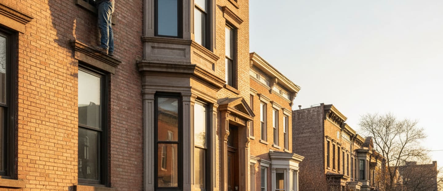Historic brick architecture in Bedford-Stuyvesant, Brooklyn, showcasing classic and restored masonry work.
