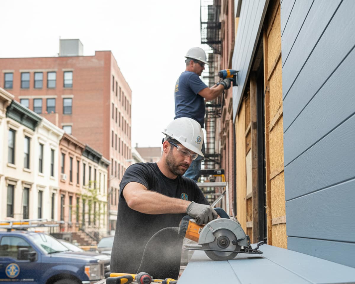 A skilled contractor installing new fiber cement siding panels on a home's exterior wall.
